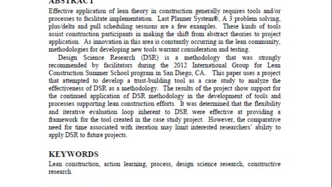 _A Case Study On Design Science Research as a Methodology For Developing Tools To Support Lean Construction Efforts