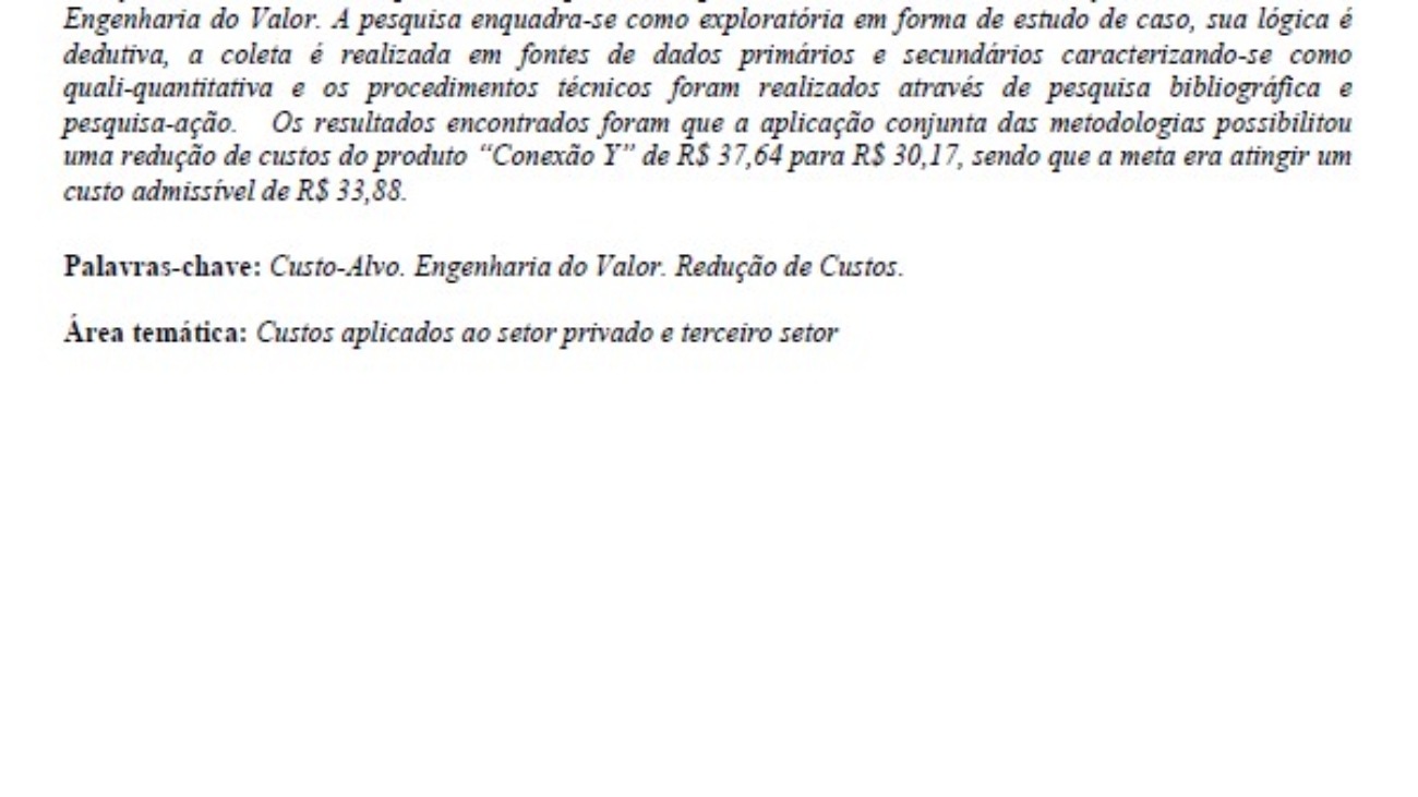 _A Utilização da Engenharia do Valor e Custo-alvo na Redução de Custos
