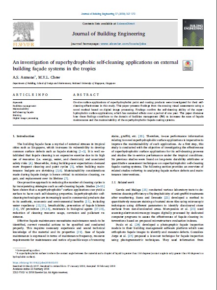 An Investigation Of Superhydrophobic Self-cleaning Applications On External Building Façade Systems In The Tropics