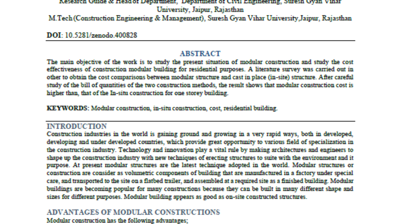 _Comparative Study On Modular Construction With In-situ Construction Of Residential Buildings