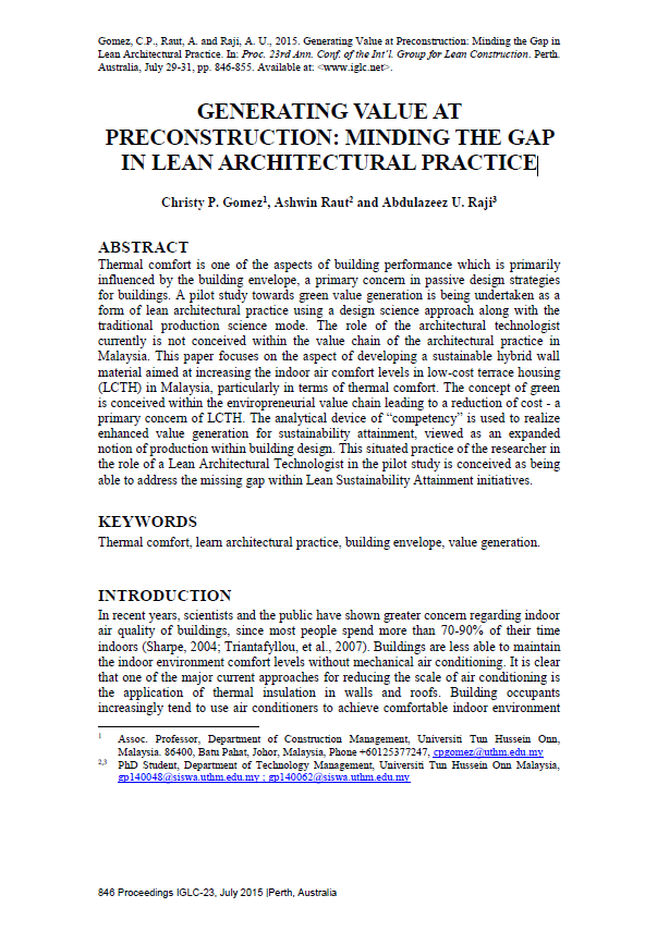 Generating Value At Preconstruction: Minding The Gap In Lean Architectural Practice