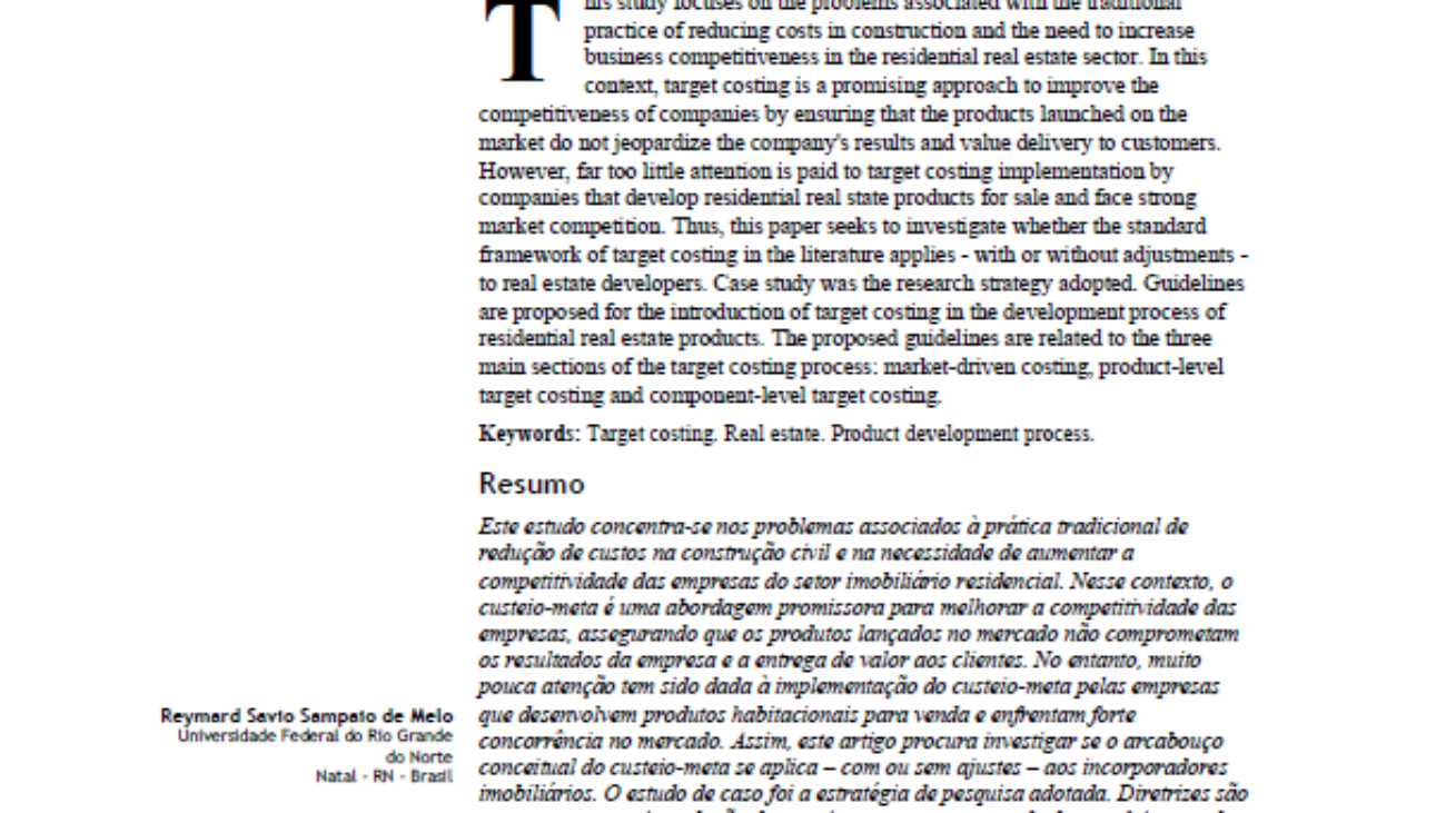 _Guidelines For Target Costing Adoption In The Development Of Products For The Residential Real Estate Market