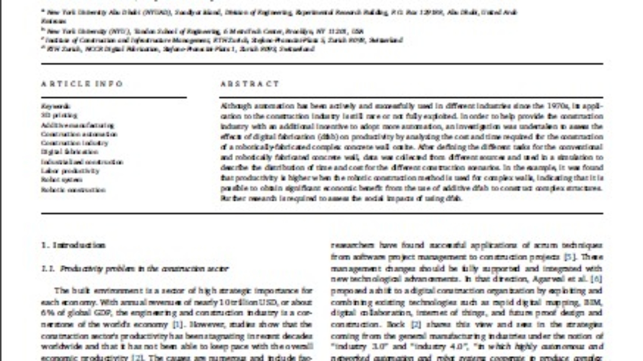 _Productivity Of Digital Fabrication In Construction Cost And Time Analysis Of a Robotically Built Wall