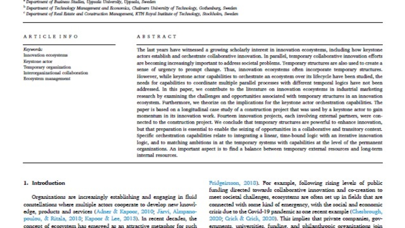 _Temporality, Temporariness And Keystone Actor Capabilities In Innovation Ecosystems