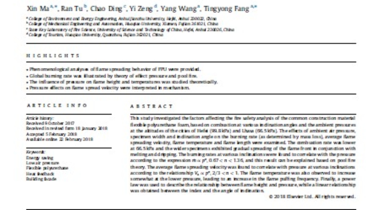 _Thermal And Fire Risk Analysis Of Low Pressure On Building Energy Conservation Material Flexible Polyurethane With Various Inclined Facade Constructions