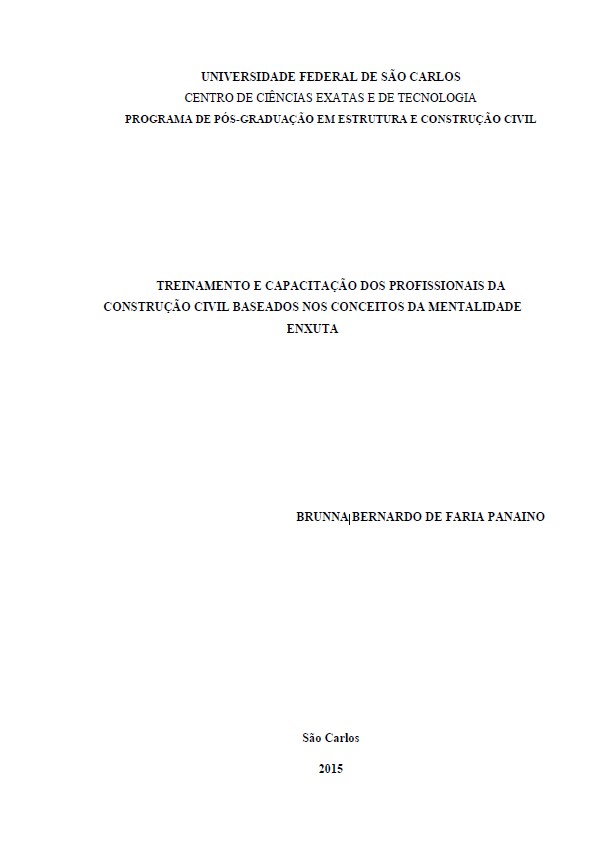 Treinamento e Capacitação dos Profissionais da Construção Civil Baseados nos Conceitos da Mentalidade Enxuta
