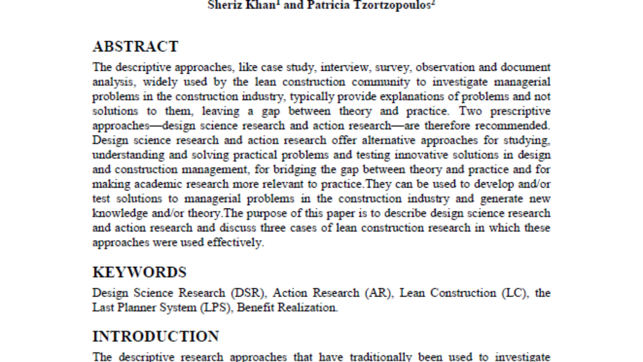 _Using Design Science Research And Action Research To Bridge The Gap Between Theory And Practice In Lean Construction Research