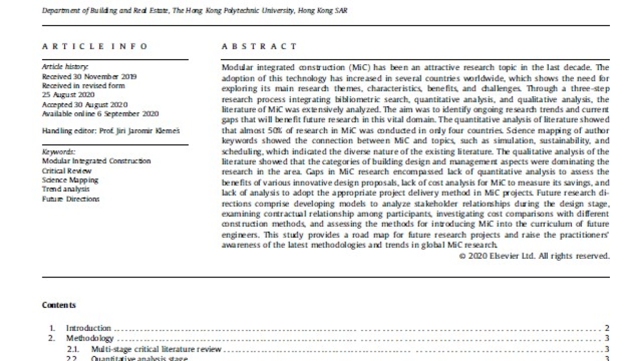 _A Study Of Literature In Modular Integrated Construction - Critical Review And Future Directions