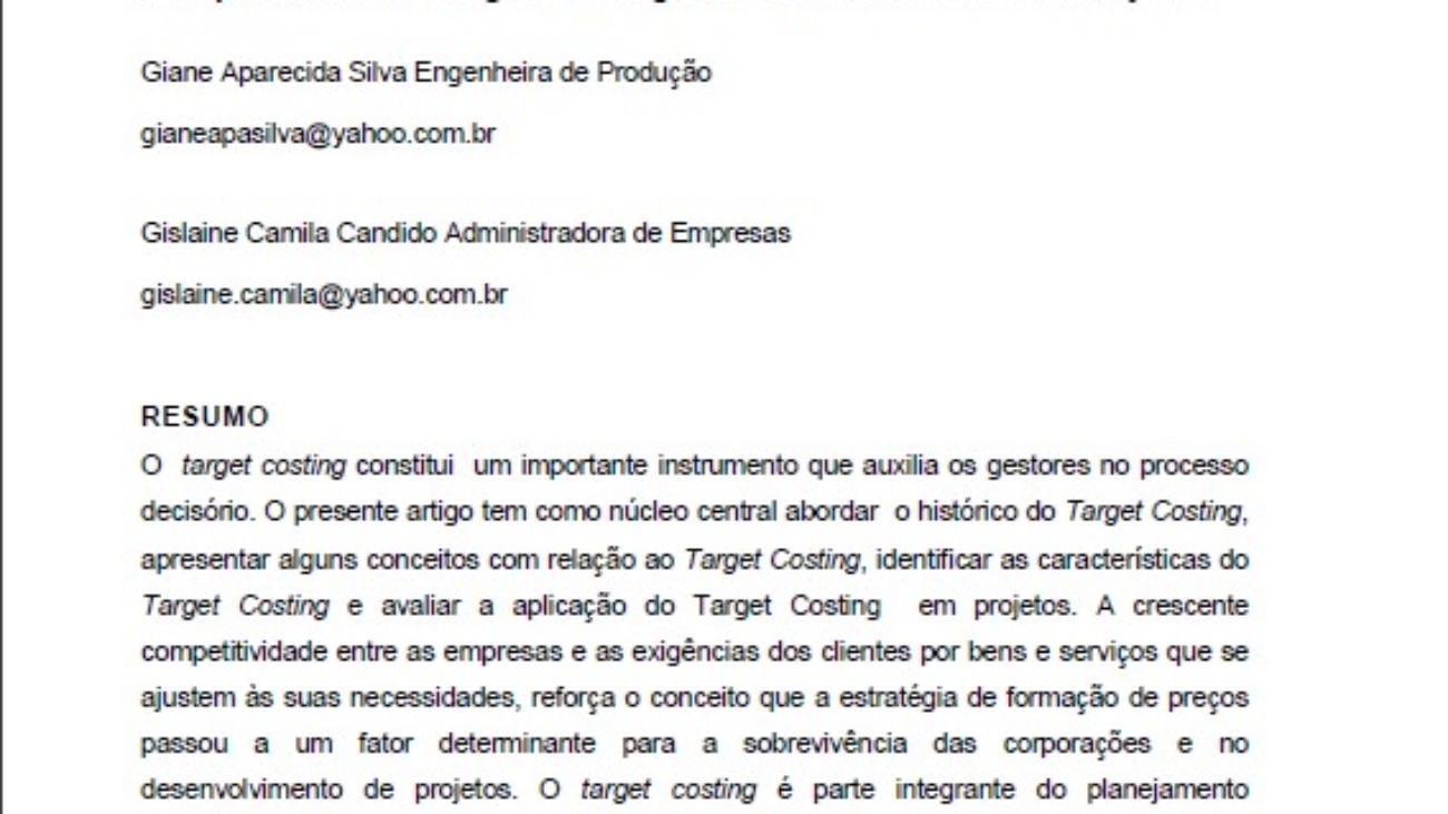 _A importância do Target Costing no Desenvolvimento de Projetos