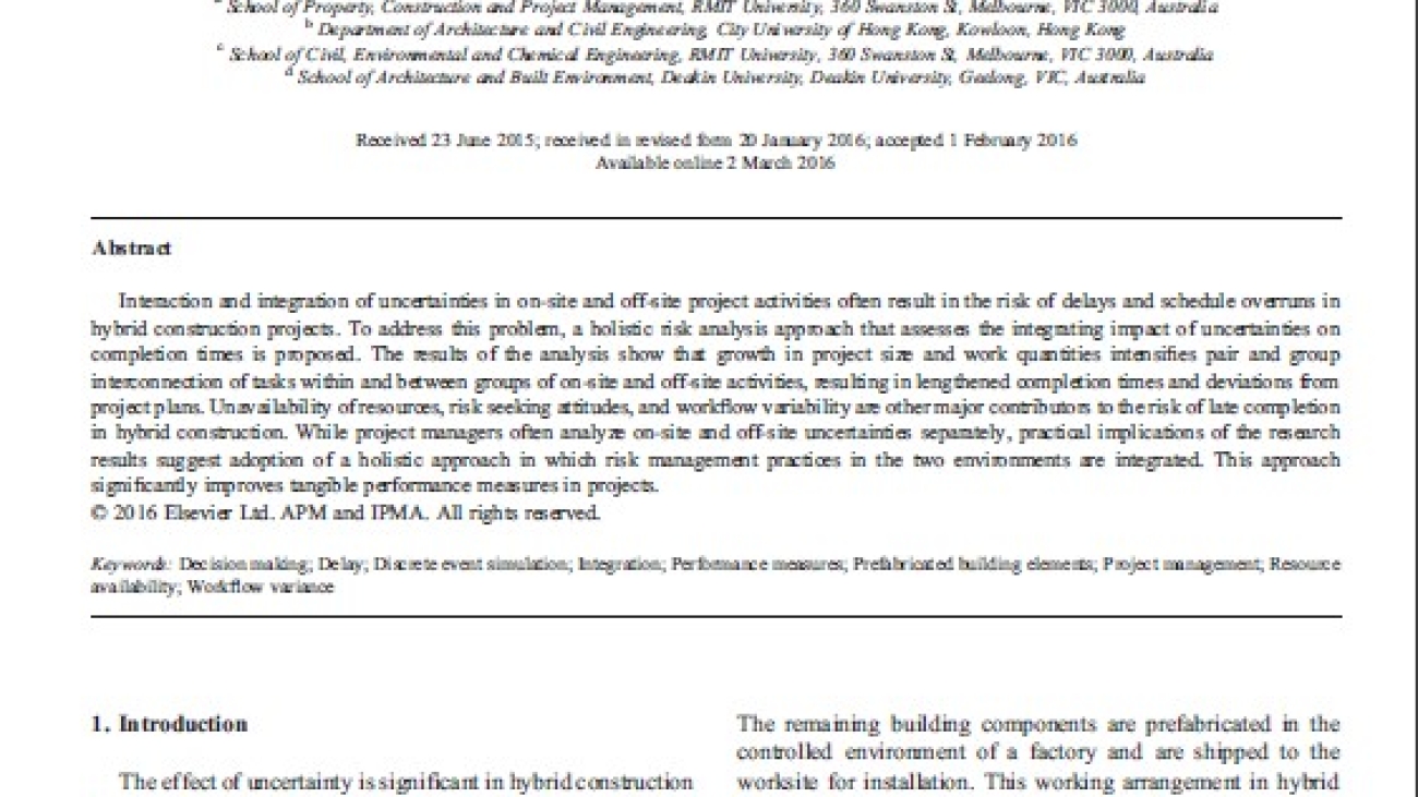 _Analysis Of Interacting Uncertainties In On-site And Off-site Activities Implications For Hybrid Construction