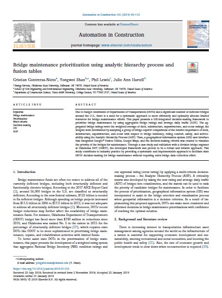 Bridge Maintenance Prioritization Using Analytic Hierarchy Process And Fusion Tables