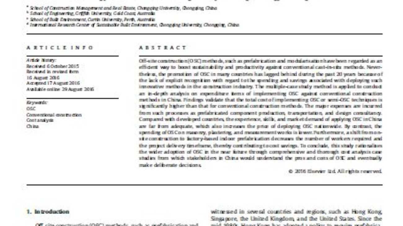 _Cost Analysis For Sustainable Off-site Construction Based On a Multiplecase Study In China