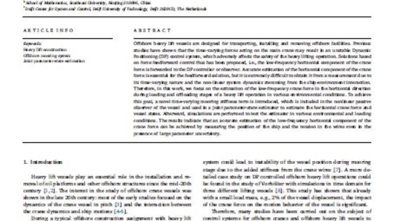 _Joint Estimation Of Vessel Position And Mooring Stiffness During Offshore Crane Operations