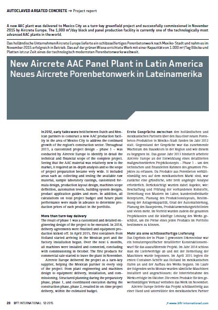 New Aircrete AAC Panel Plant in Latin America