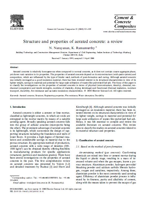 Structure And Properties Of Aerated Concrete: a Review