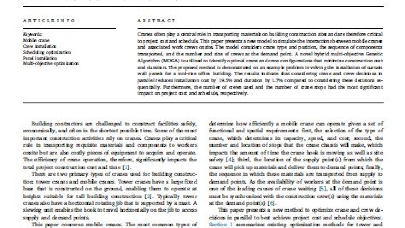 _A Method To Optimize Mobile Crane And Crew Interactions To Minimize Construction Cost And Time