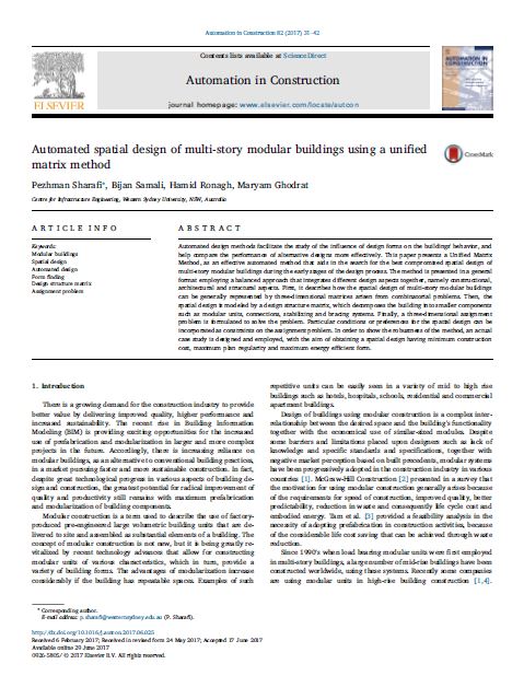 Automated Spatial Design Of Multi-story Modular Buildings Using a Unified Matrix Method