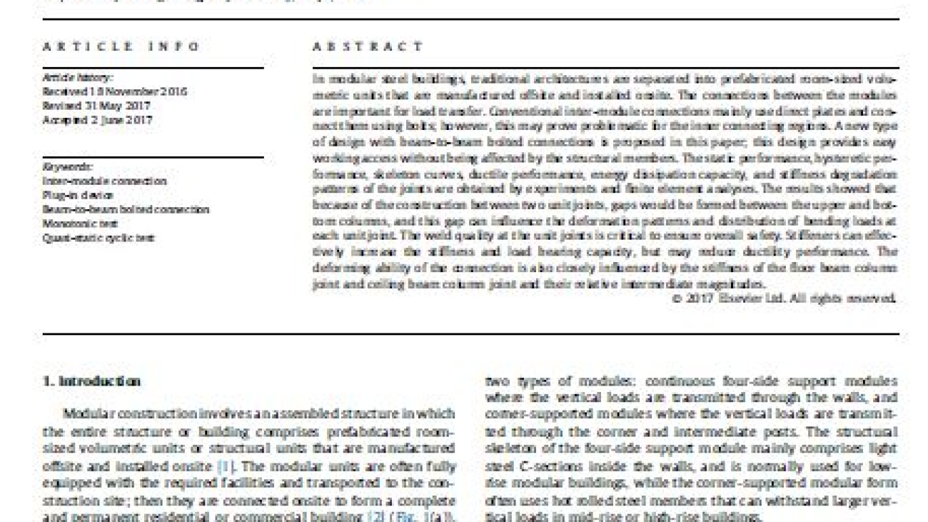 _Experimental Study On Interior Connections In Modular Steel Buildings