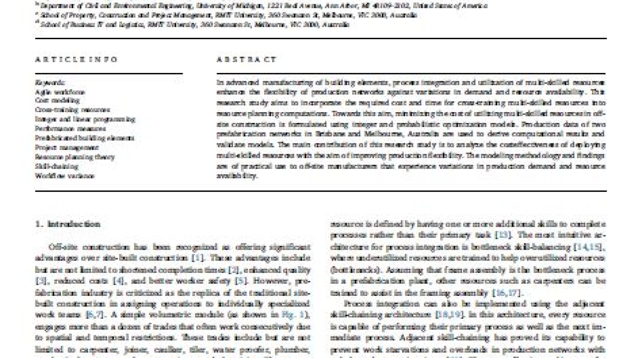 _Optimization Modeling Of Multi-skilled Resources In Prefabrication Theorizing Cost Analysis Of Process Integration In Off-site Construction