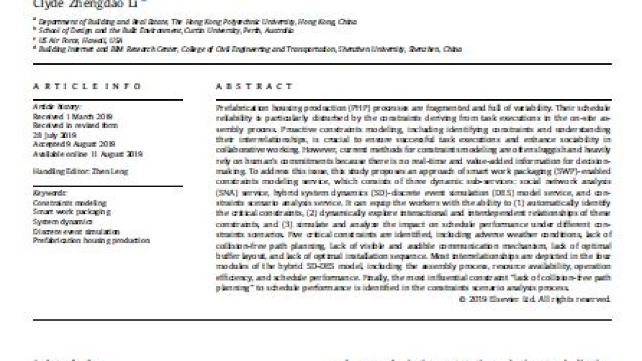 _SWP-enabled Constraints Modeling For On-site Assembly Process Of Prefabrication Housing Production